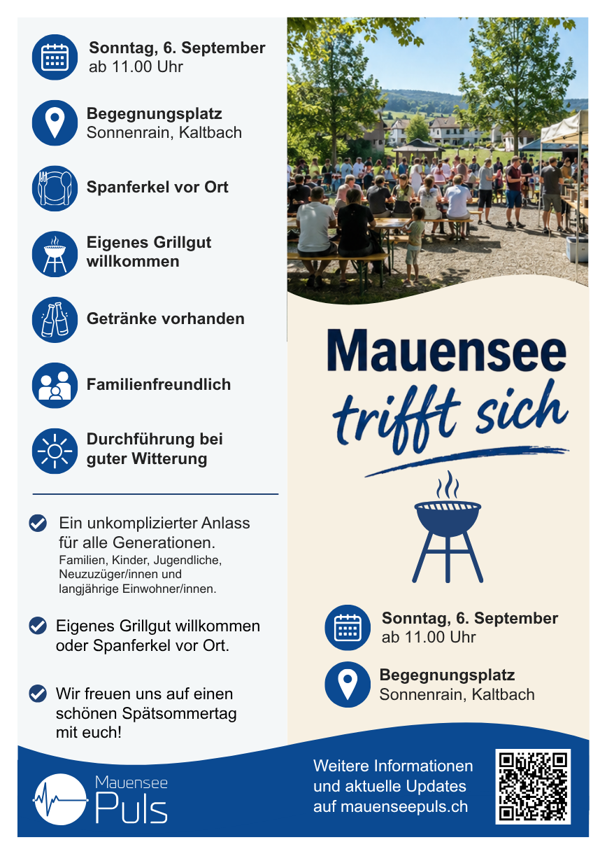 Flyer für Mauensee trifft sich am Sonntag, 6. September 2026 auf dem Begegnungsplatz Sonnenrain in Kaltbach